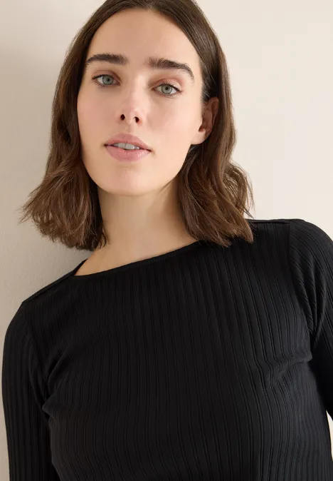 Rippstruktur Shirt Black