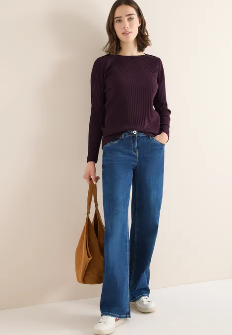 Rippstruktur Shirt eggplant red