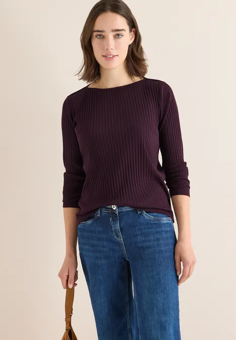Rippstruktur Shirt eggplant red