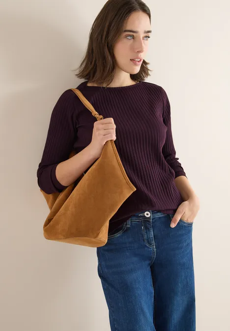 Rippstruktur Shirt eggplant red