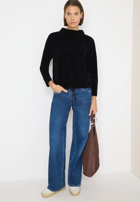 Shirt met structuur en trechtervormige hals Black