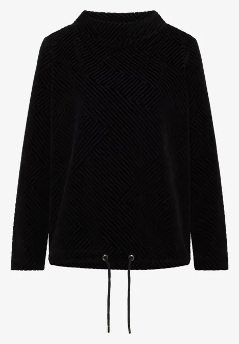 Shirt met structuur en trechtervormige hals Black