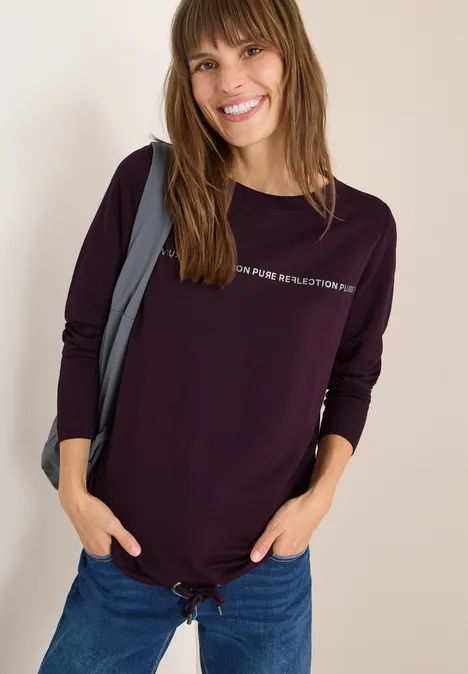 Langarmshirt mit Wording eggplant red