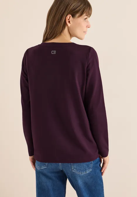 Langarmshirt mit Wording eggplant red