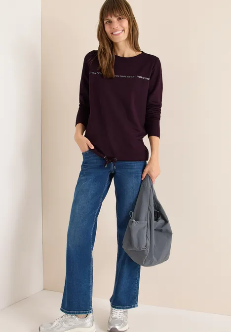Langarmshirt mit Wording eggplant red