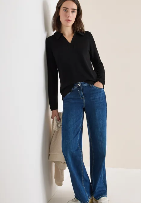 Strick-Look Poloshirt Black