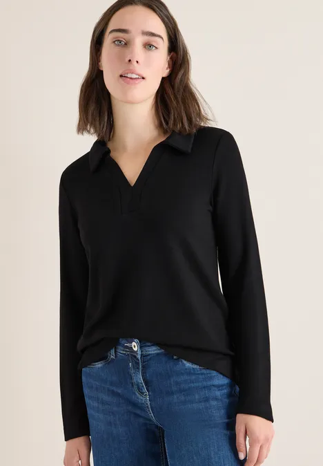 Strick-Look Poloshirt Black