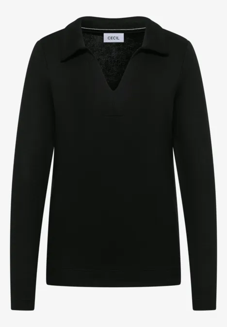 Strick-Look Poloshirt Black