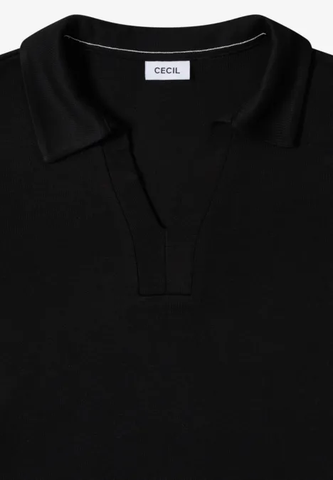 Strick-Look Poloshirt Black