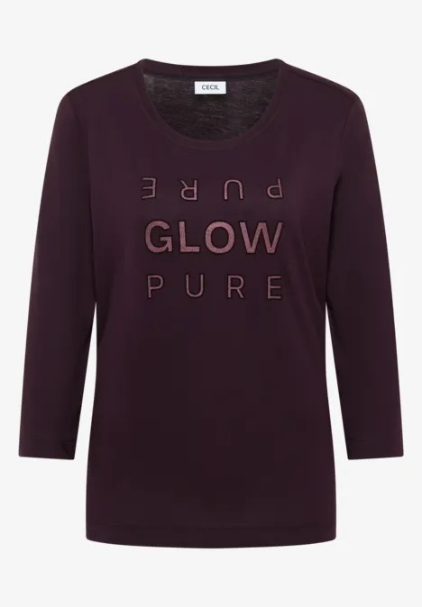 Shirt met glitter tekst eggplant red Shirt met glitter tekst eggplant red