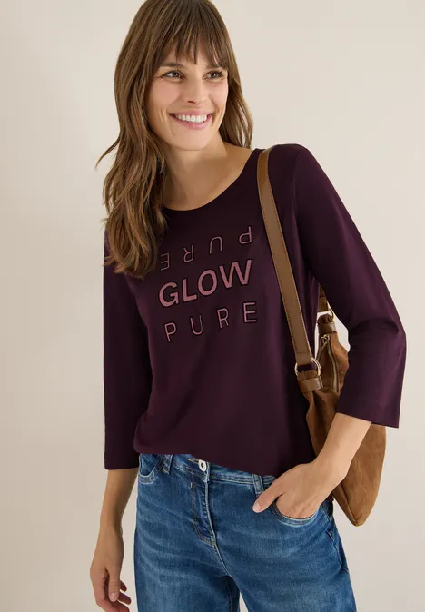 Shirt met glitter tekst eggplant red Shirt met glitter tekst eggplant red