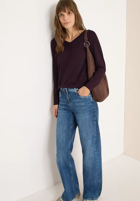 Basic Shirt mit Raffung eggplant red