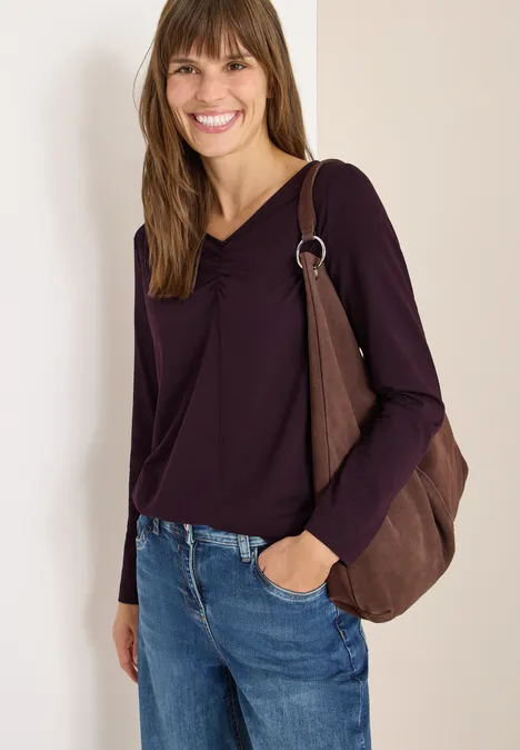 Basic Shirt mit Raffung eggplant red
