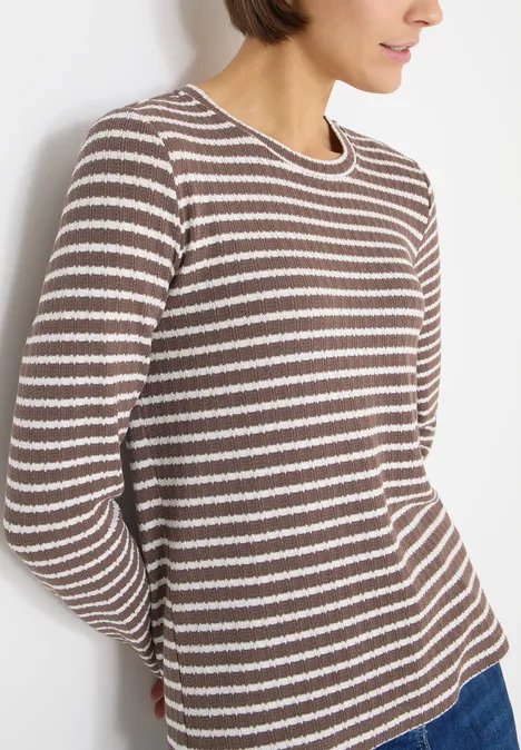 T-shirt rayé à manches longues urban taupe
