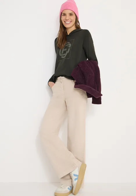 Hoodie mit Schmucksteinen raw khaki