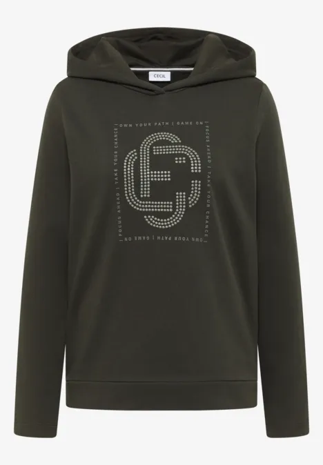 Hoodie mit Schmucksteinen raw khaki