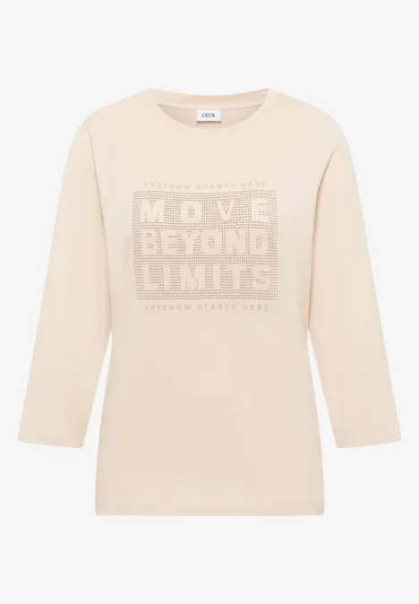 Shirt met edelstenen pearl beige