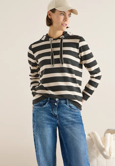 Sweat à capuche rayé raw khaki