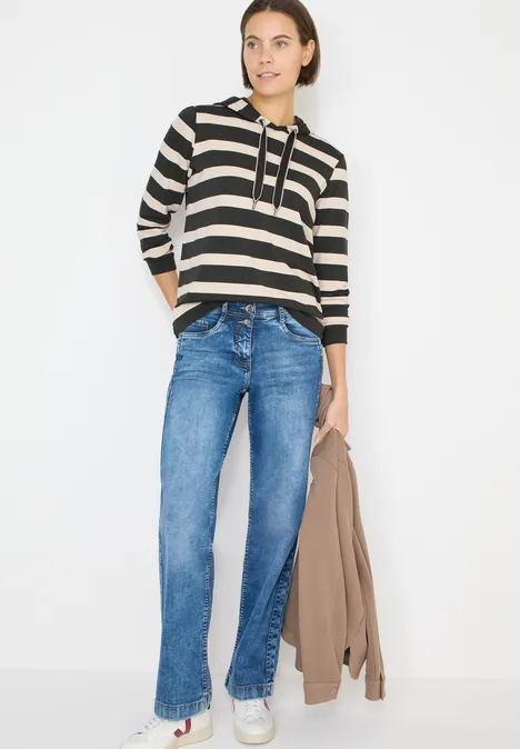 Sweat à capuche rayé raw khaki