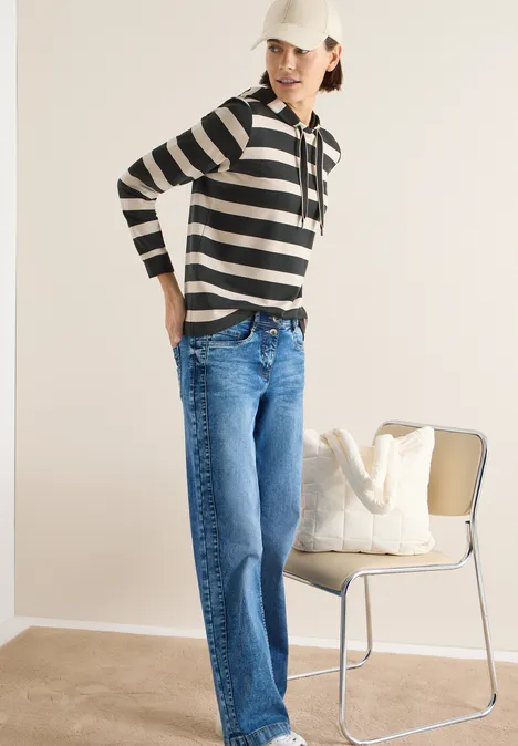 Sweat à capuche rayé raw khaki