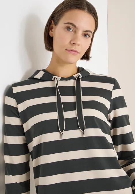 Sweat à capuche rayé raw khaki