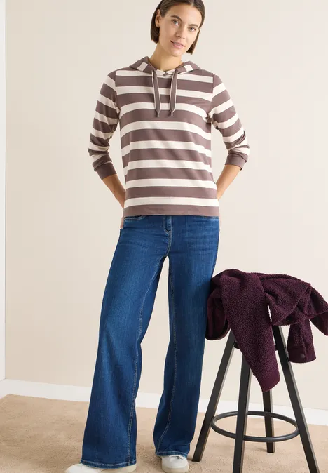 Gestreept shirt met capuchon urban taupe