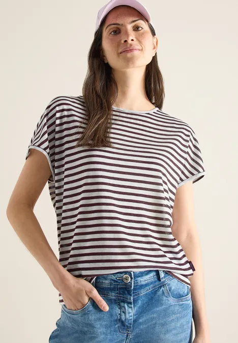 T-Shirt mit Boatneck und Streifen rich burgundy