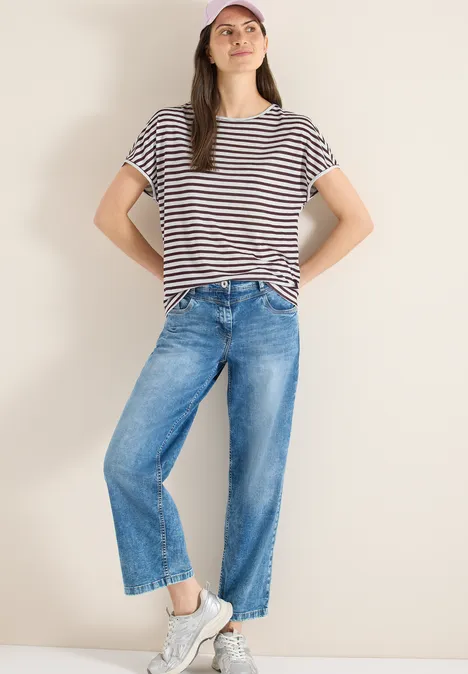 T-Shirt mit Boatneck und Streifen rich burgundy