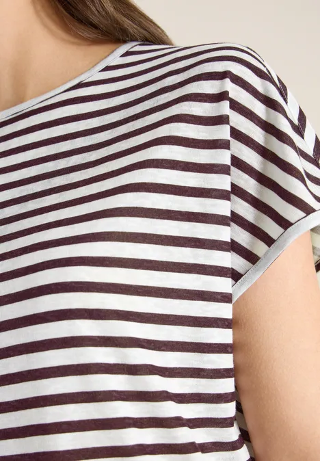 T-Shirt mit Boatneck und Streifen rich burgundy
