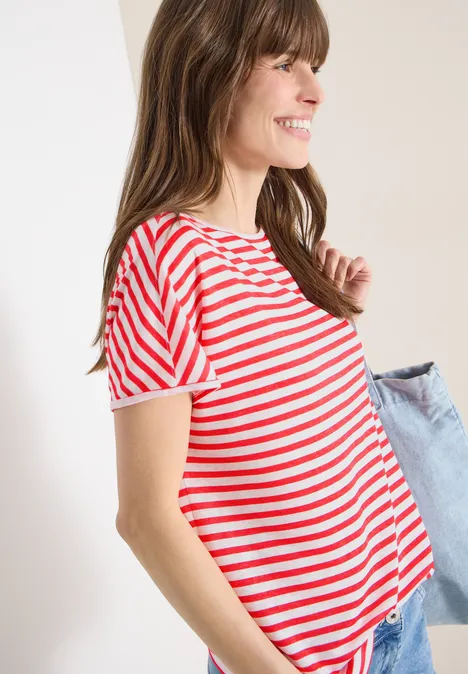 T-Shirt mit Boatneck und Streifen fresh red T-Shirt mit Boatneck und Streifen fresh red