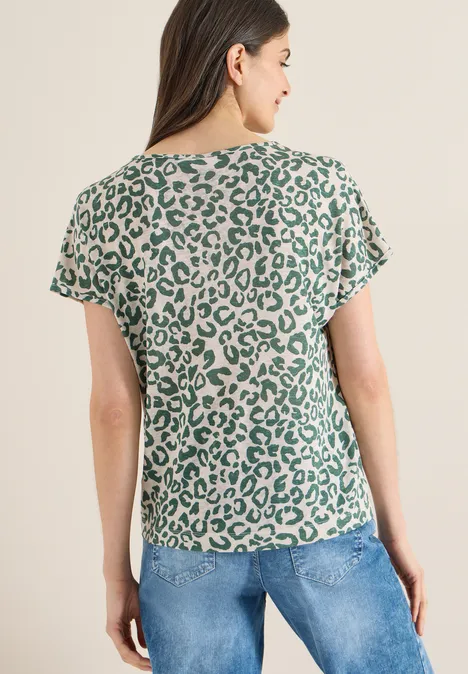 Shirt van linnen met leo-print macadamia beige