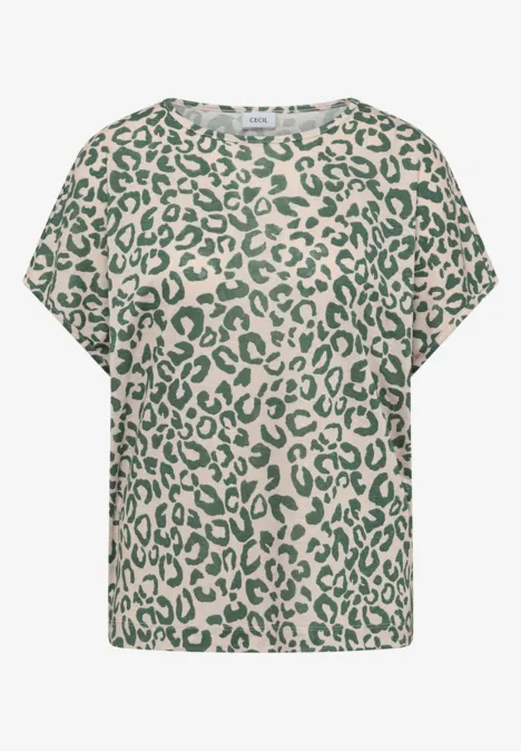 Shirt van linnen met leo-print macadamia beige