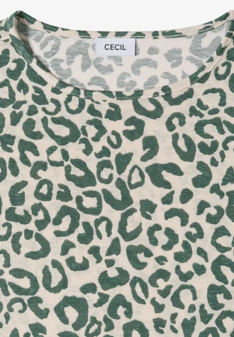 Shirt van linnen met leo-print macadamia beige
