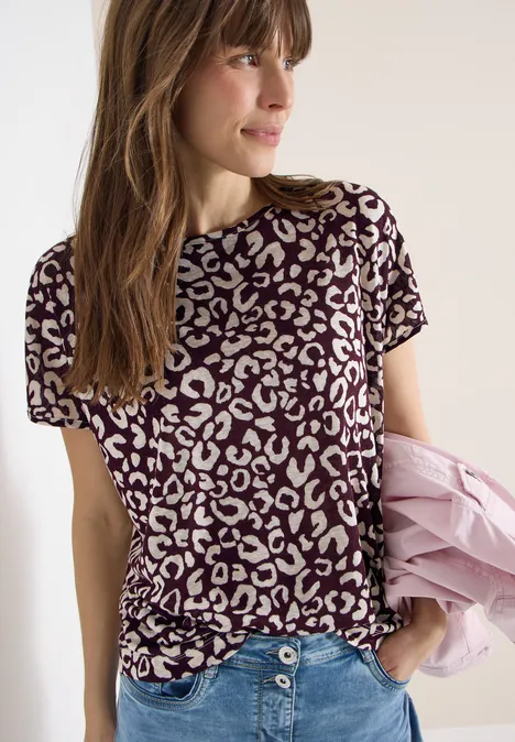 Shirt im Leinen-Look mit Leo-Print rich burgundy