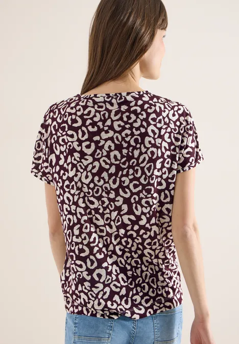 Shirt im Leinen-Look mit Leo-Print rich burgundy