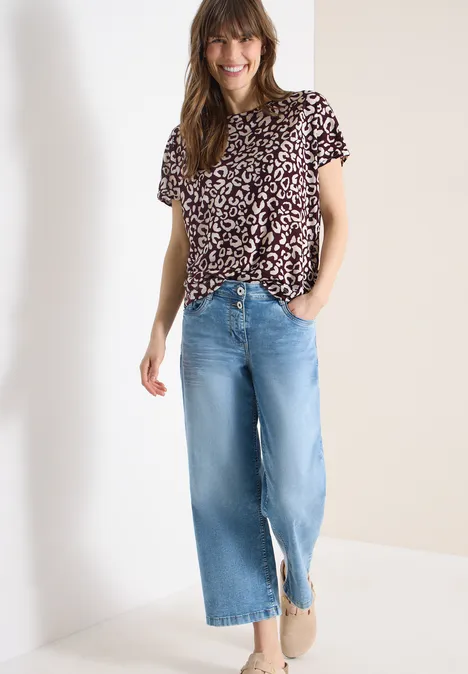 Shirt im Leinen-Look mit Leo-Print rich burgundy