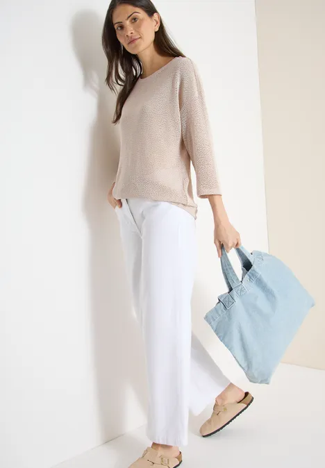 3/4-Arm Shirt im Ajour-Look macadamia beige