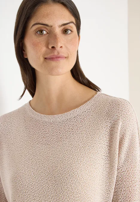 3/4-Arm Shirt im Ajour-Look macadamia beige