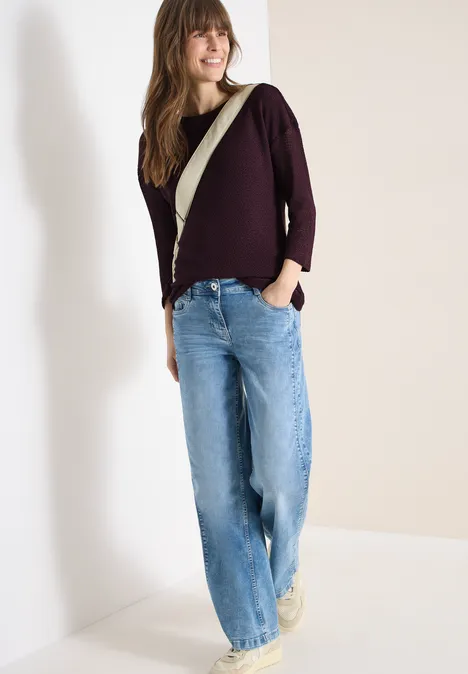 chemise à manches 3/4 en look ajouré rich burgundy