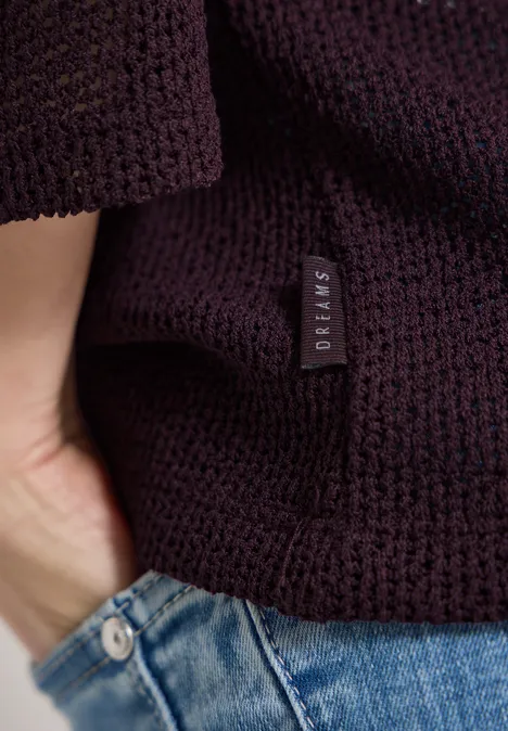 chemise à manches 3/4 en look ajouré rich burgundy