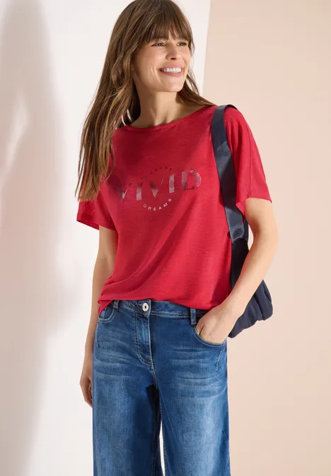 Dropped Shoulder Shirt in Leinen-Optik fresh red Dropped Shoulder Shirt in Leinen-Optik fresh red