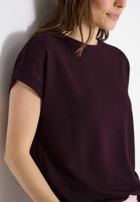 T-Shirt mit Boatneck im Strick-Look rich burgundy