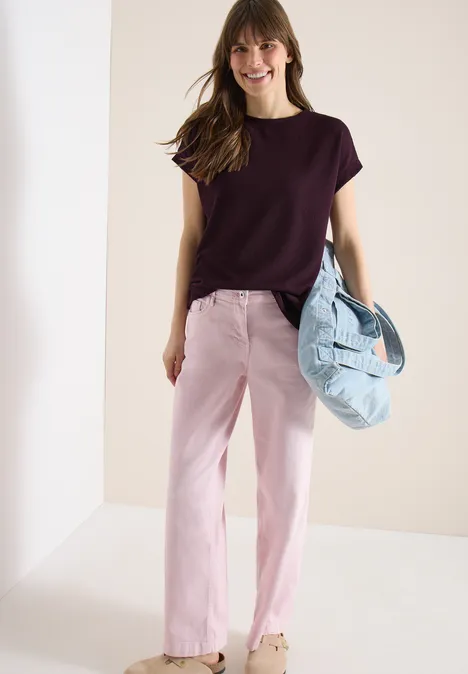 T-Shirt mit Boatneck im Strick-Look rich burgundy