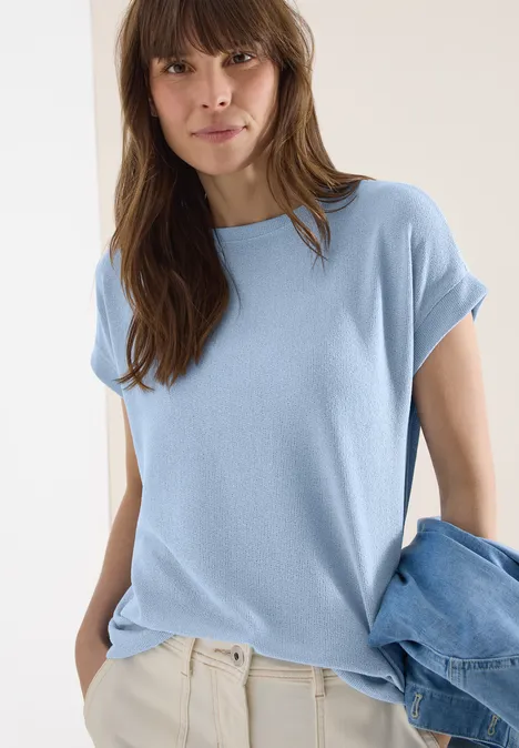T-Shirt mit Boatneck im Strick-Look fresh water blue