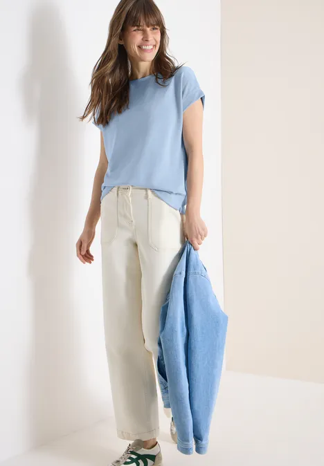 T-Shirt mit Boatneck im Strick-Look fresh water blue