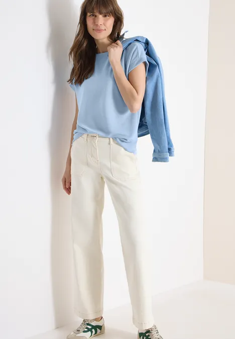 T-Shirt mit Boatneck im Strick-Look fresh water blue