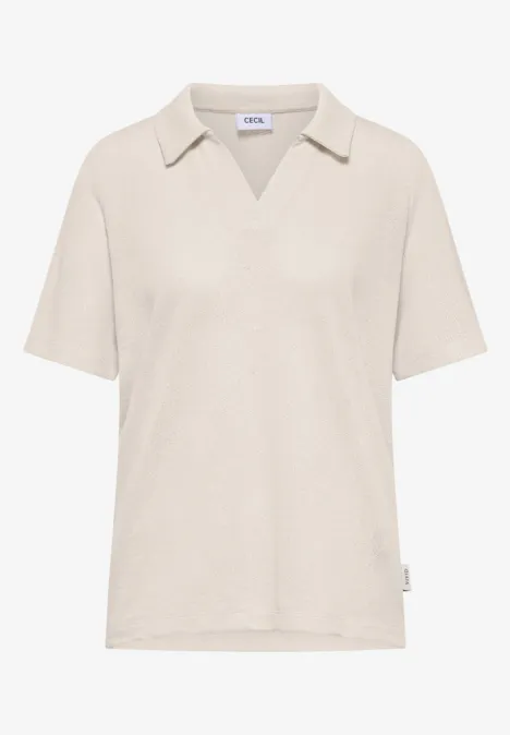 Effen polo met korte mouwen macadamia beige Lichtbeige poloshirt met korte mouwen, V-hals en subtiele kraag.