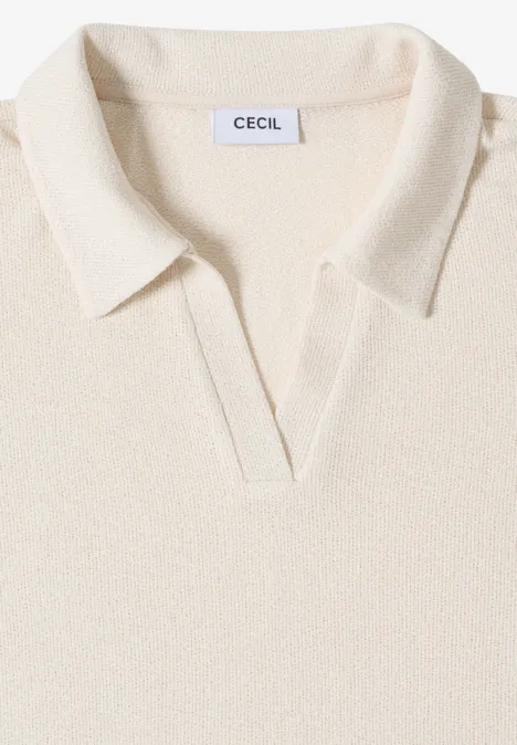 Effen polo met korte mouwen macadamia beige Lichtbeige poloshirt met V-hals, kraag en zachte stof van CECIL.