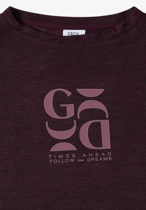 Dunkellila T-Shirt mit stylischem Print 'Times Ahead Follow Your Dreams' und 'Cecil'-Label.