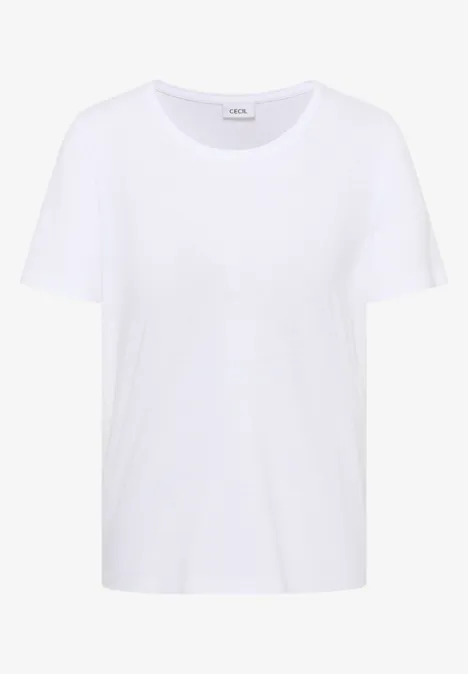 Effen wit T-shirt met ronde hals op neutrale achtergrond.